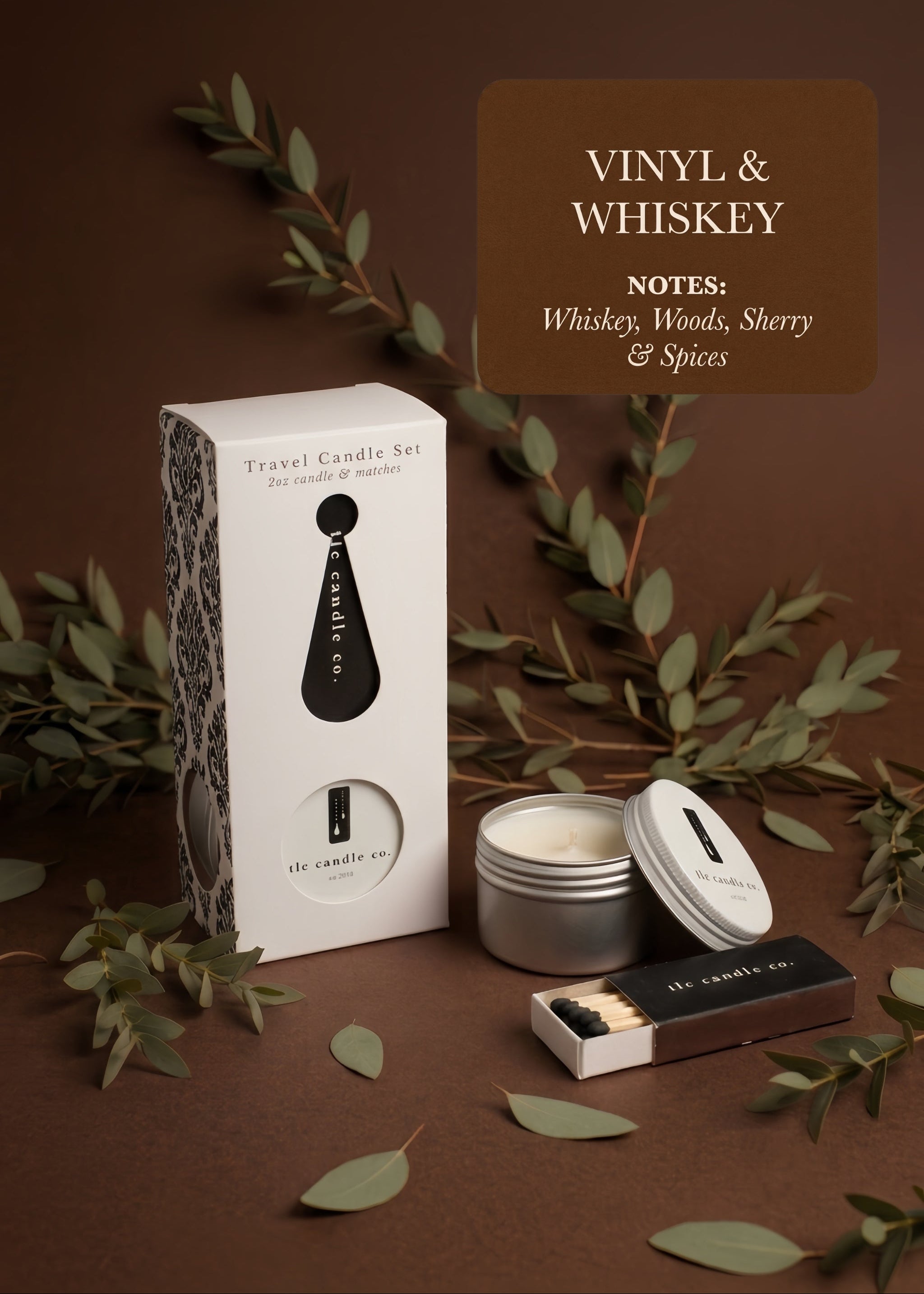 Vinyl & Whiskey - Travel Candle with Matches